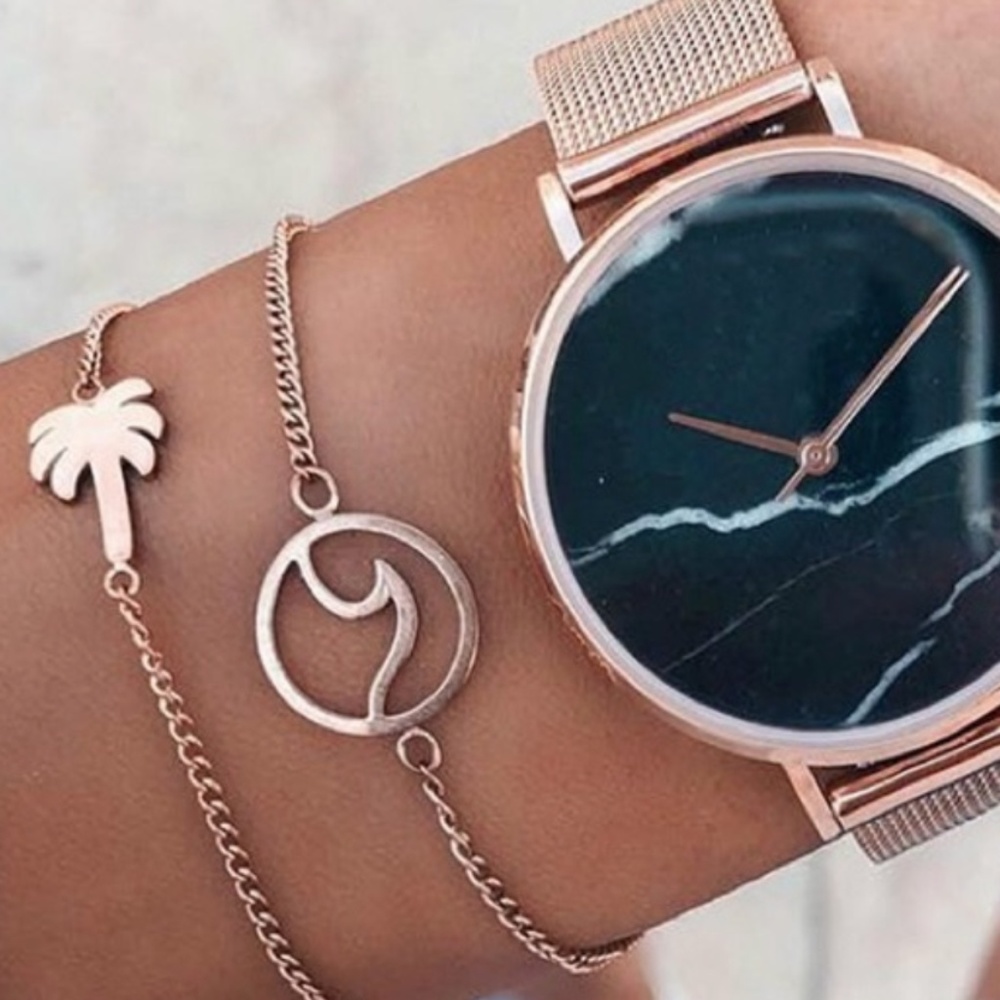 Gold Palm Tree and Wave 2 pc Bracelet Set